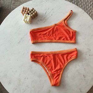 SHEIN - Orange Ribbed One Shoulder Bikini